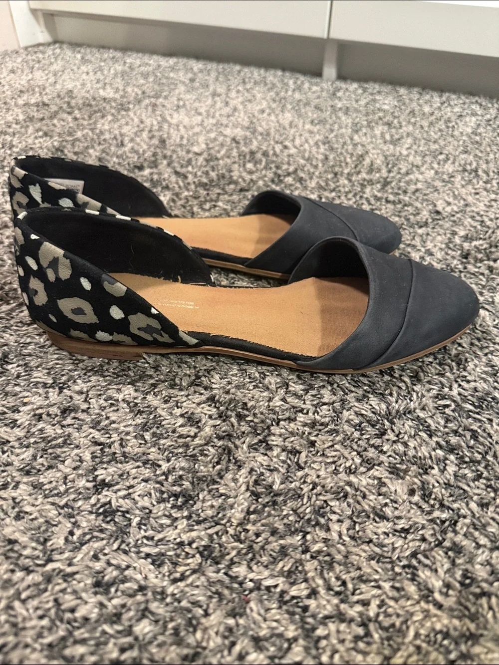 TOMS Women’s 8.5 Black Leopard D’Orsay Flats Slip On Shoes